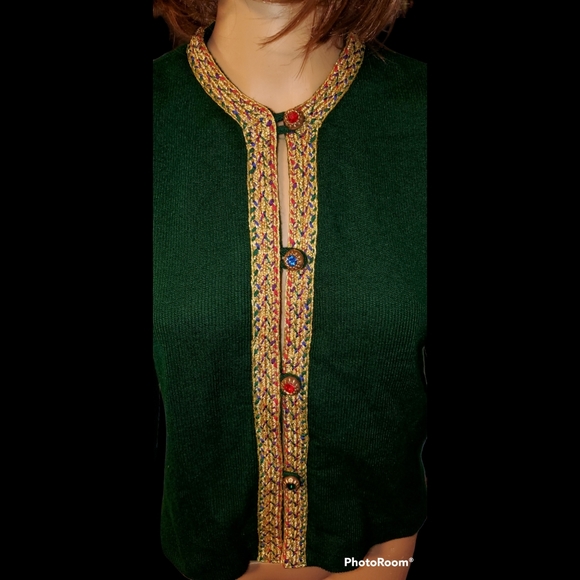 True Vintage NILANI Cardigan Sweater Jewel Buttons Metallic Embroidery Sz M - Picture 11 of 14